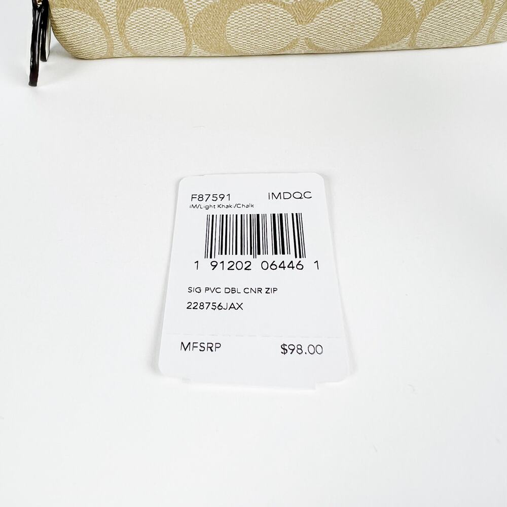 NWT Coach signature PVC double corner zip wristlet light khaki chalk white - Picture 5 of 7